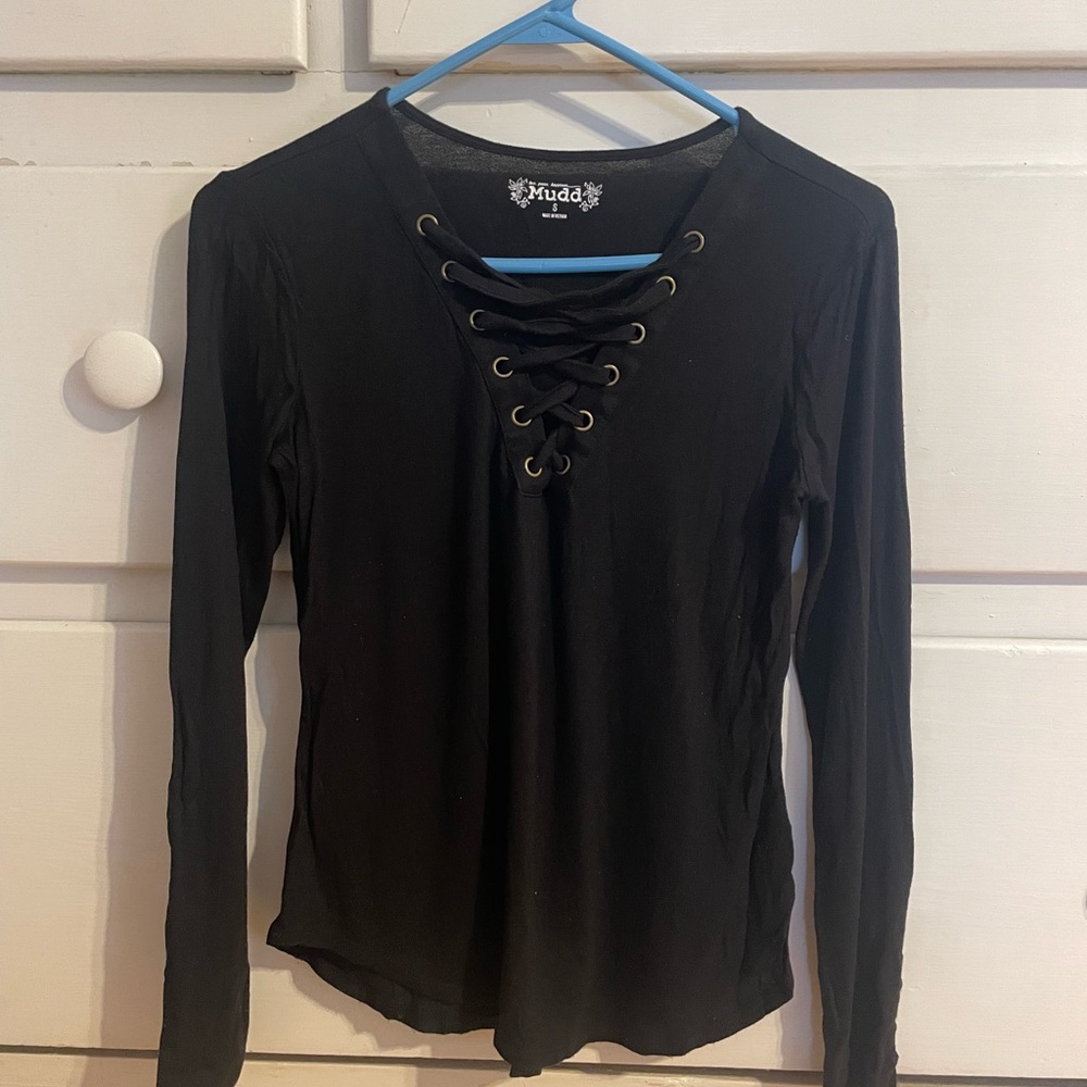 Mudd Black Lace-Up Long Sleeve Top